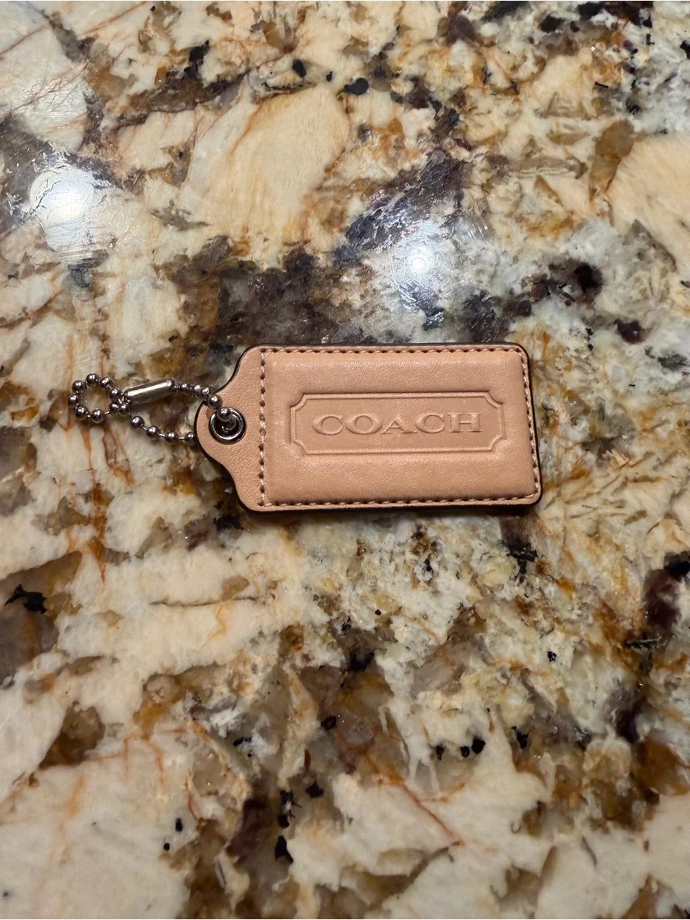 COACH Leather Key Tag in Nude Beige Medium Size 3”